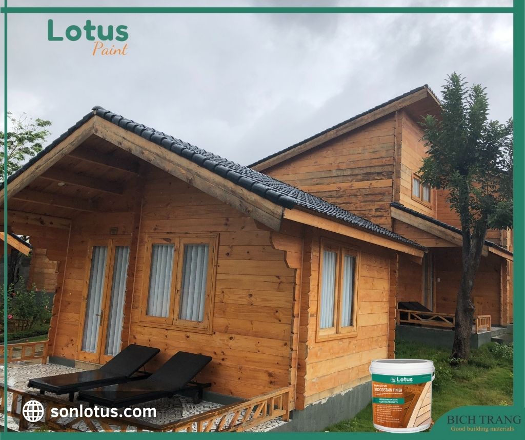 công trình thực tế nhà gỗ sử dụng sơn lotus