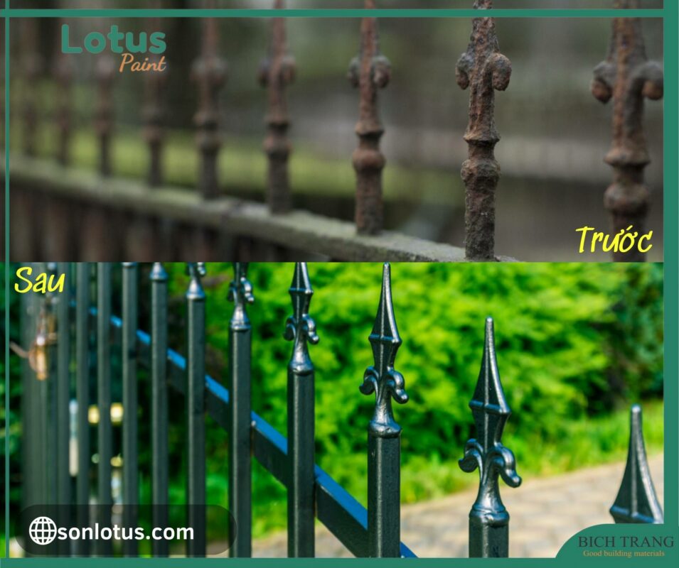 Hàng rào trước và sau khi sử dụng sơn kim loại Lotus